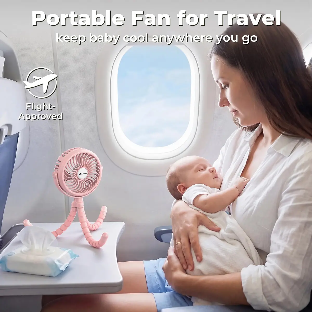 AMACOOL Battery Operated Stroller Fan 2600mAh Pink | Portable Clip On Fan Rechargeable - view 7