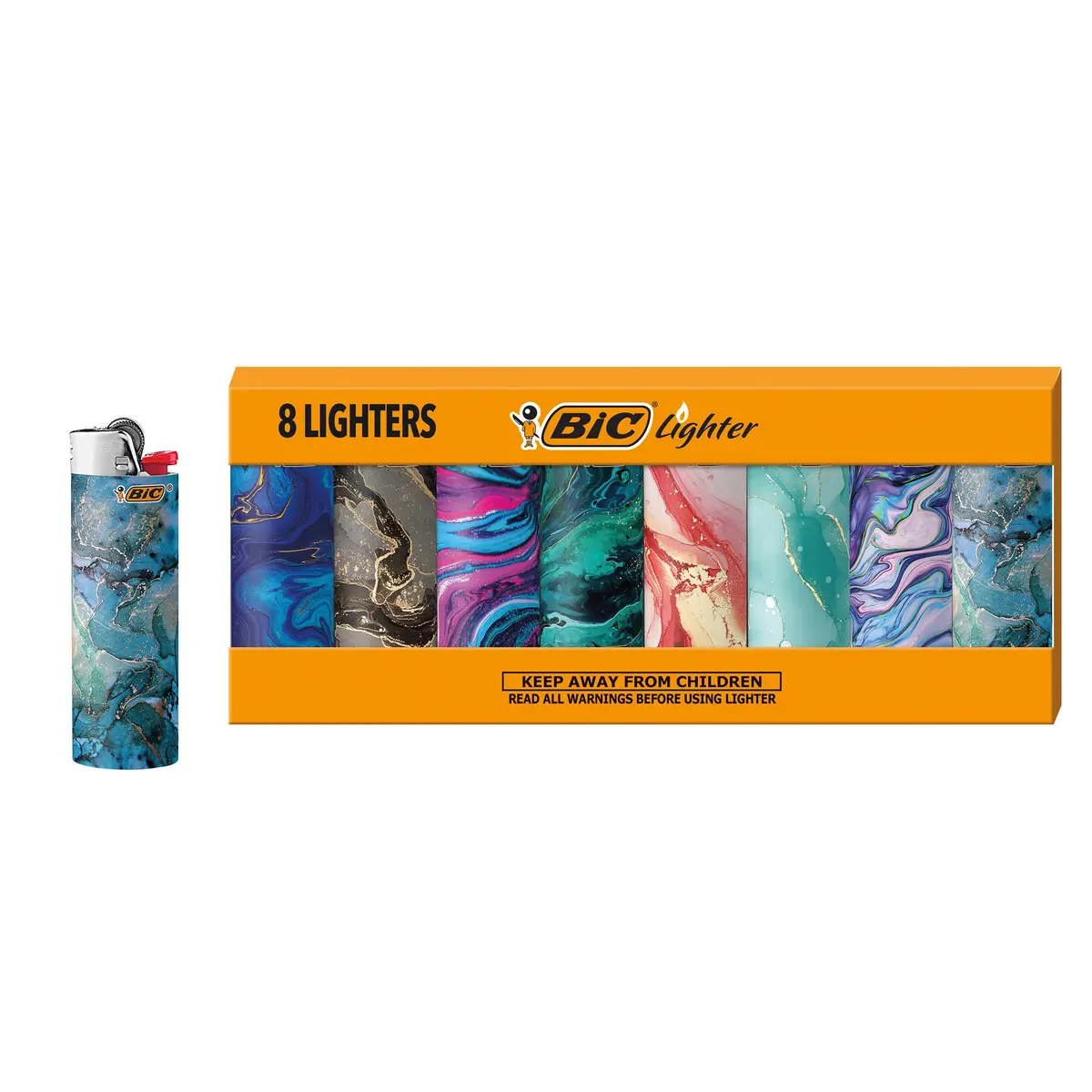 BIC Maxi Pocket Lighter Special Edition Marble Collection 8 Pack | Unique Marble Designs, Reliable & Stylish - main product image
