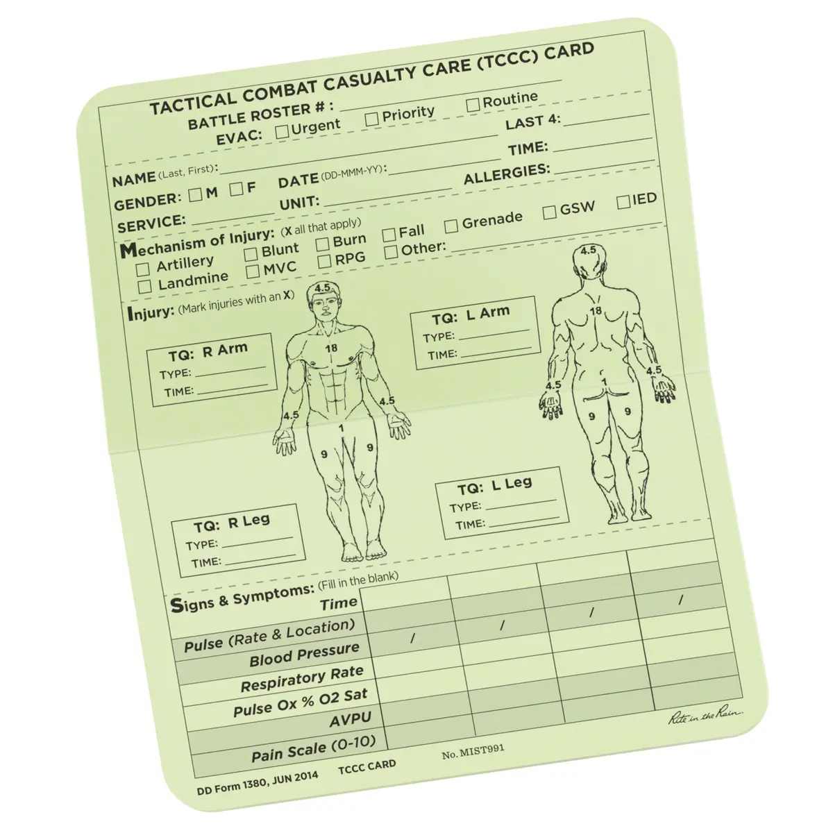 Rite in the Rain All-Weather Combat Card 6" x 5" | Weatherproof Tactical Casualty Care Card - main product image