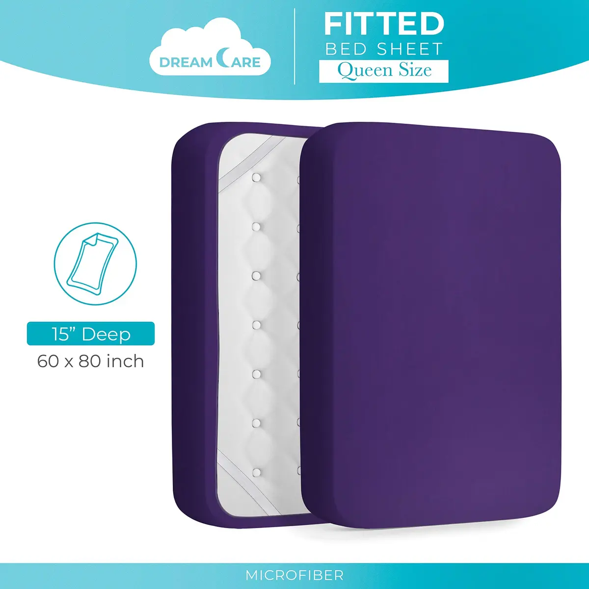 DREAMCARE Fitted Sheet Queen Size Deep Pocket 60 x 80 inches | Wrinkle-Resistant Microfiber, Hotel Luxury (70-120 chars) - view 4