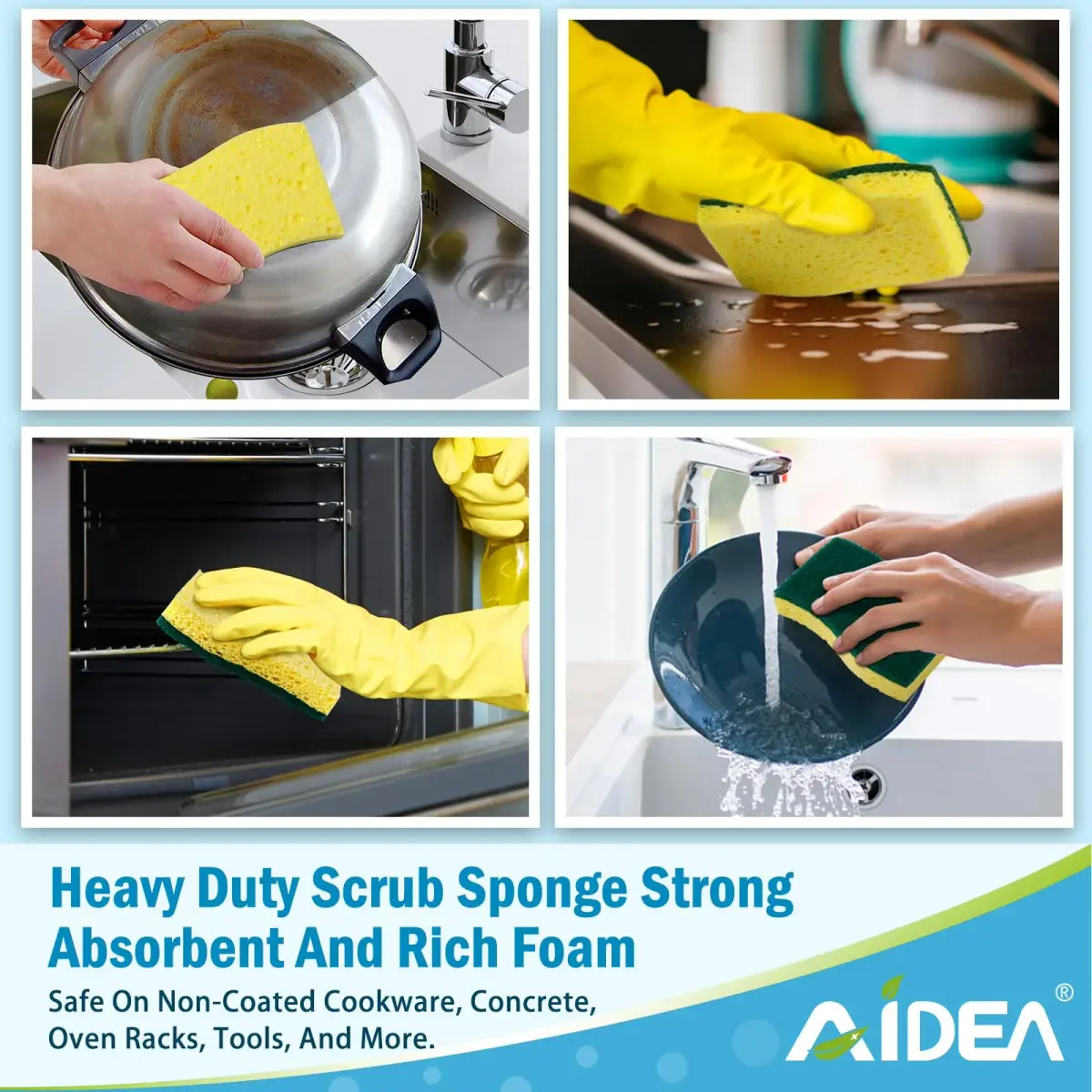 AIDEA Heavy Duty Cleaning Sponges (12 Count, Green) | Natural Biodegradable Scrubbing Power - view 6