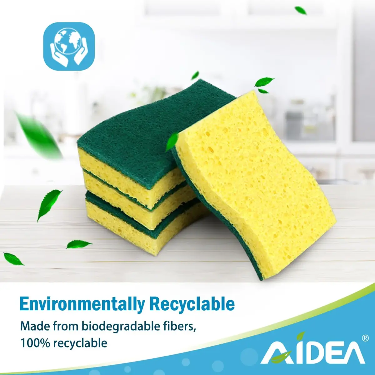 AIDEA Heavy Duty Cleaning Sponges (12 Count, Green) | Natural Biodegradable Scrubbing Power - view 7