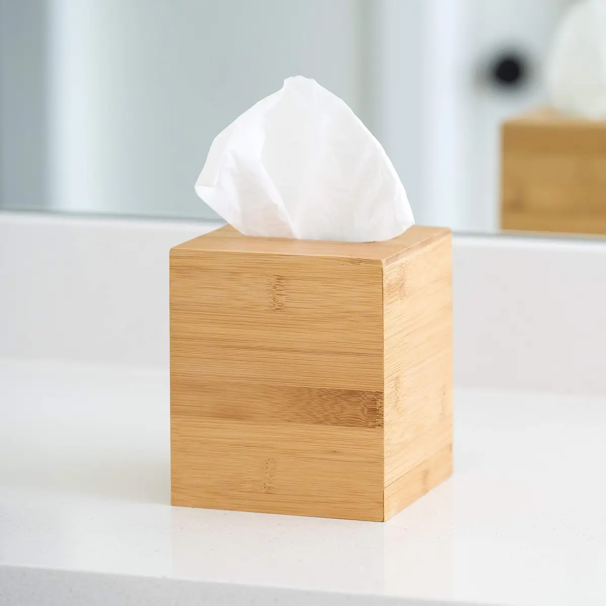 JUSK Design Tissue Box Holder - Modern, Minimalist, Durable Wooden Bamboo Square | Easy Refill - view 7
