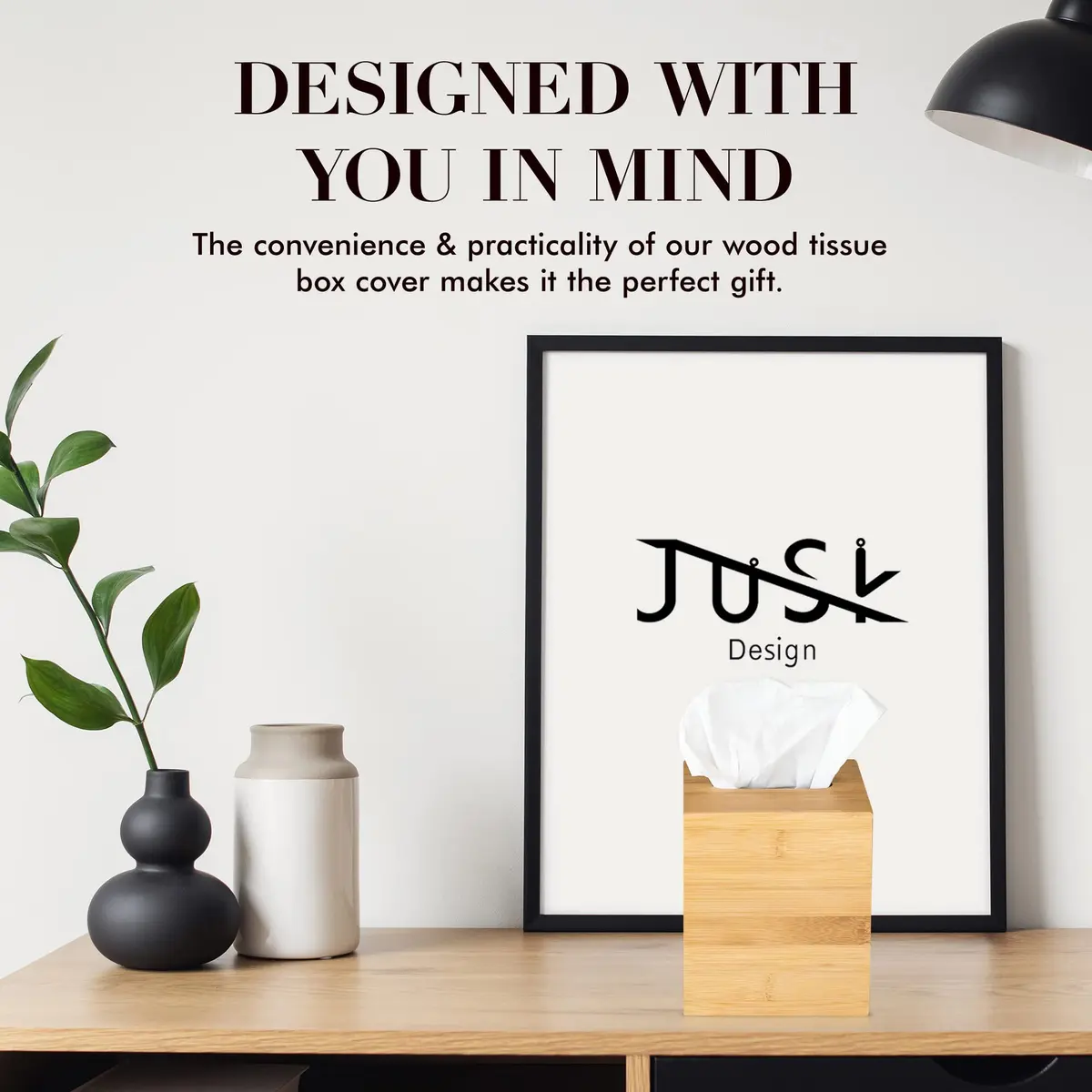 JUSK Design Tissue Box Holder - Modern, Minimalist, Durable Wooden Bamboo Square | Easy Refill - view 4