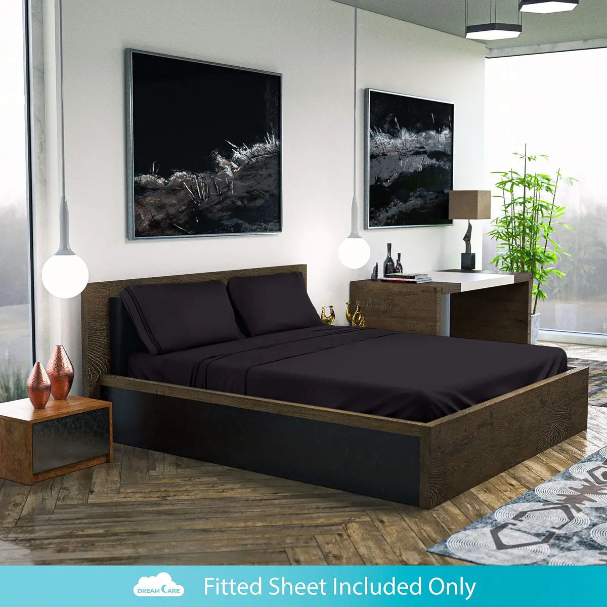 DREAMCARE King Fitted Sheet Only - Extra Deep Pocket Microfiber Bed Sheet in Black - view 7