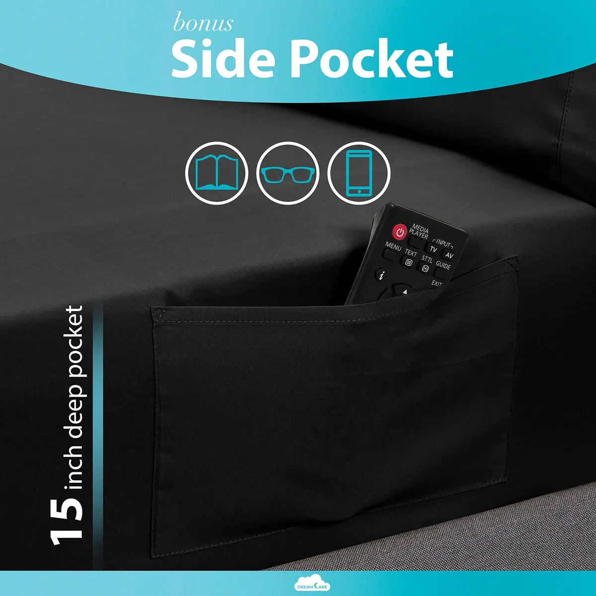 DREAMCARE King Fitted Sheet Only - Extra Deep Pocket Microfiber Bed Sheet in Black - view 3