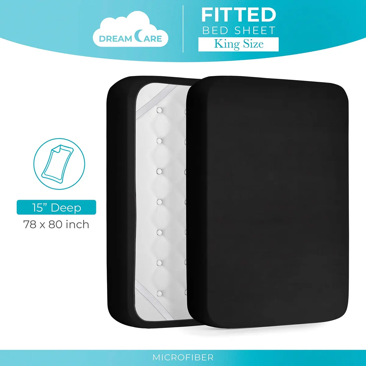DREAMCARE King Fitted Sheet Only - Extra Deep Pocket Microfiber Bed Sheet in Black - view 4