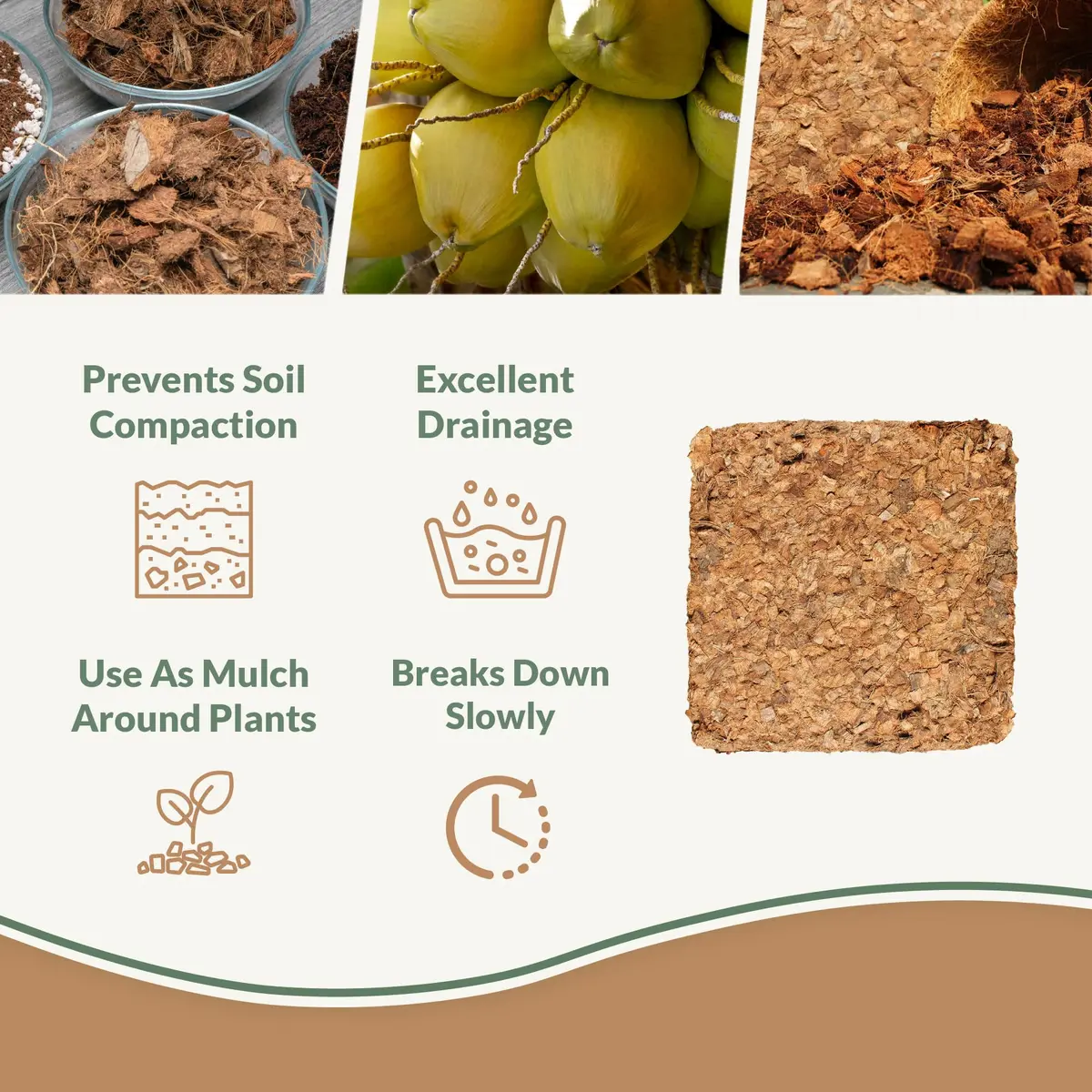 plantonix Coco Chips Mulch Brick (10lbs) | Organic Moisture Retention for Gardens - view 2