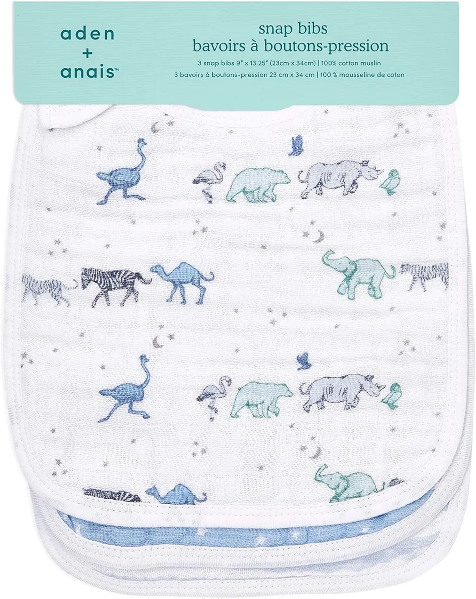 aden + anais Snap Baby Bib, 3 Pack, 23cm x 32.5cm (9" x 13") | 3-Layer Cotton Muslin for Infants - view 2