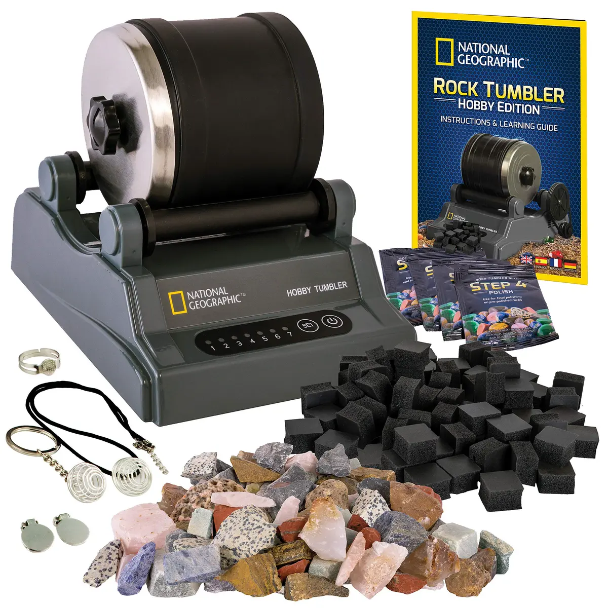 Blue Marble Hobby Rock Tumbler Kit for Kids & Beginners | Gemstone Polisher with GemFoam, 1/2 lb Rocks, All-in-One Science Kit - main product image