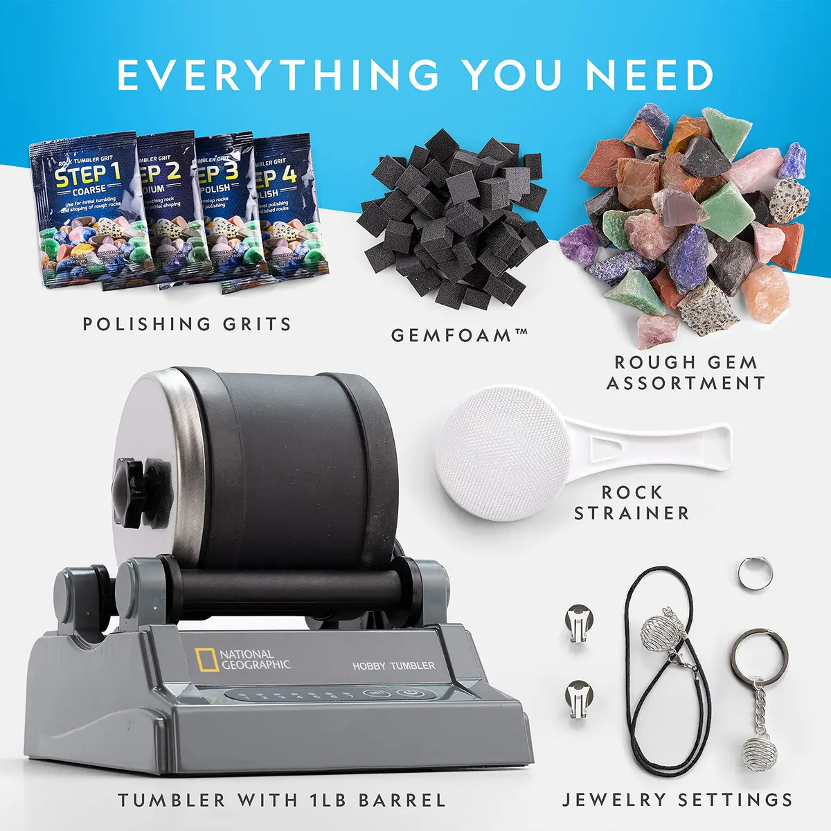 Blue Marble Hobby Rock Tumbler Kit for Kids & Beginners | Gemstone Polisher with GemFoam, 1/2 lb Rocks, All-in-One Science Kit - view 6