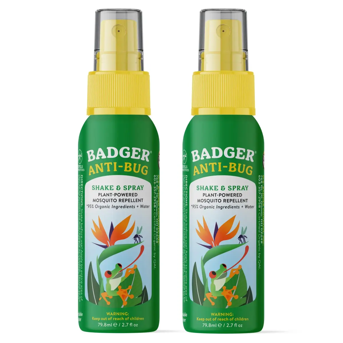 Badger Bug Spray, 3-Hour DEET-Free Mosquito Repellent, Family Friendly, Citronella & Organic Essential Oils, Natural & Vegan Insect Repellent Spray for Travel, 156 ml (5.4 fl oz) 2-Pack | EPA Exempt, 3-Hour Protection - main product image
