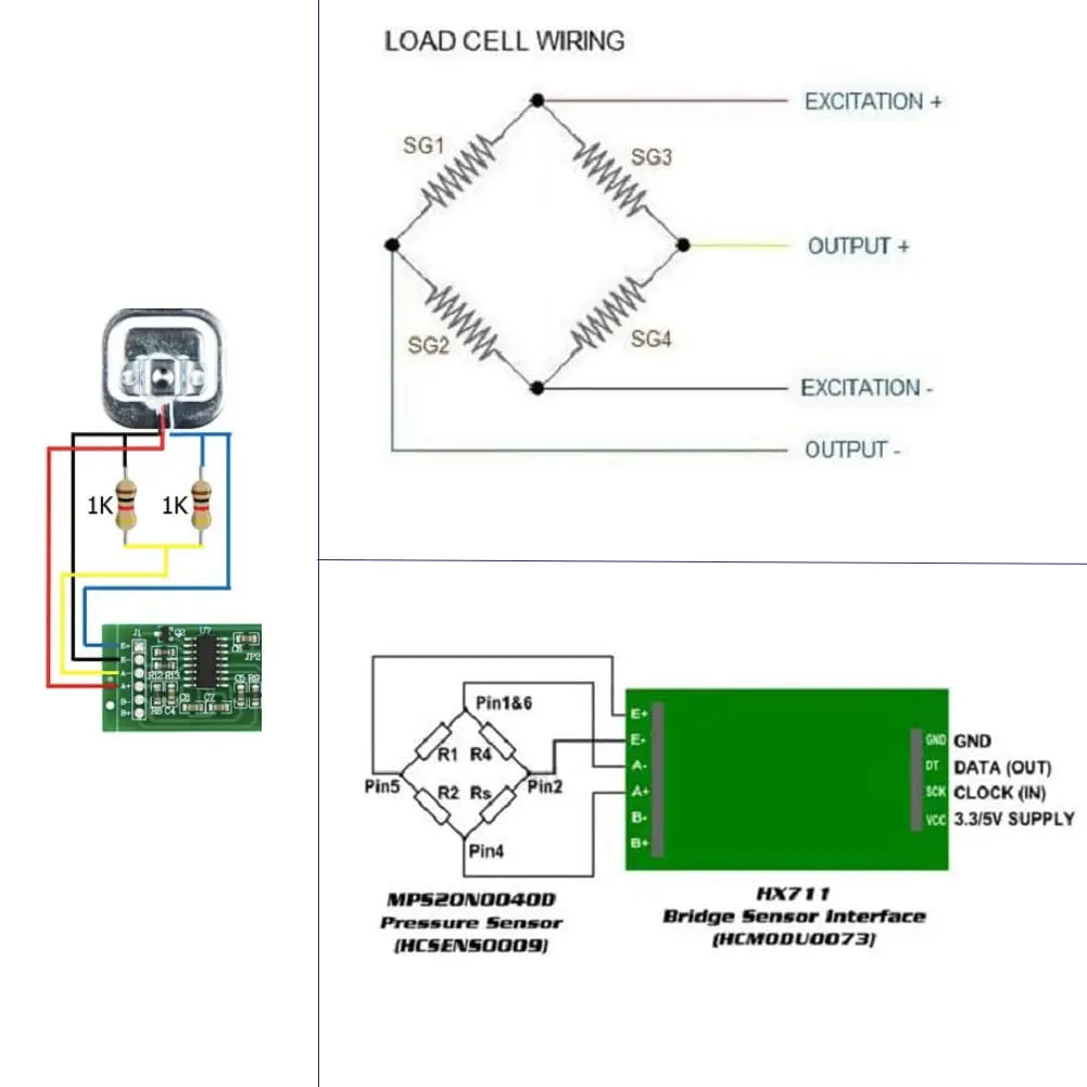 DIYmalls Load Cell 50kg Half Bridge Strain Gauge Weight Sensor HX711 Module | 4pcs Load Cell 50kg + 1pcs HX711 Module - view 4