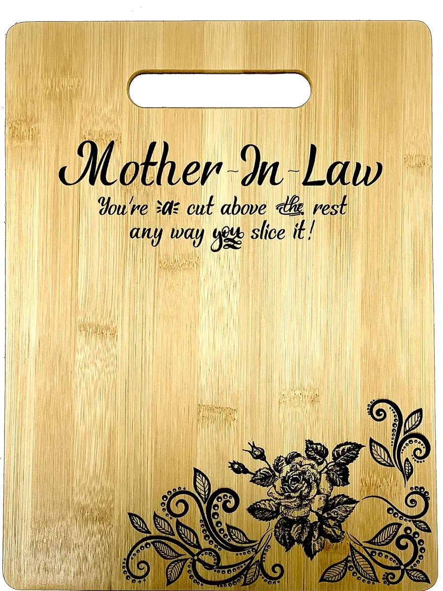 Joel's Picks Engraved Bamboo Cutting Board 23.5cm x 32.4cm | Mother-in-Law Gift with Custom Quotes - main product image