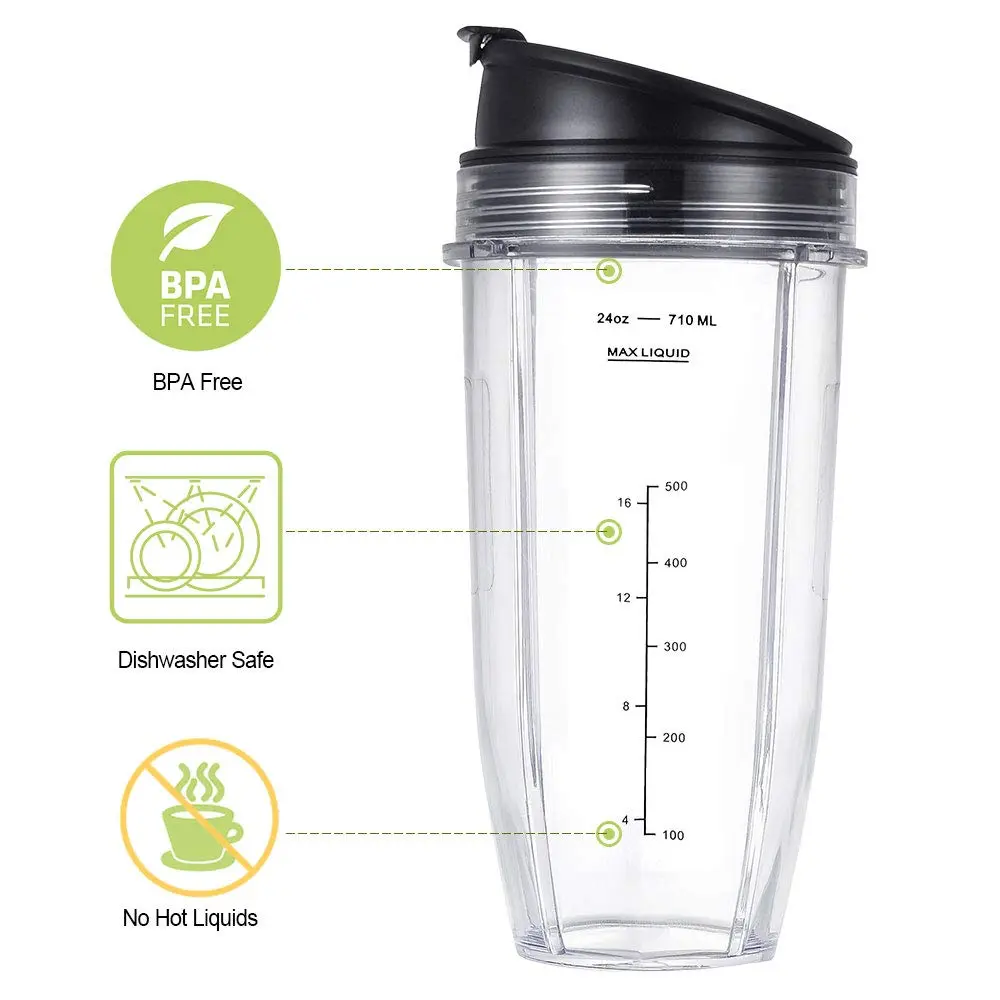 WWjiuyue 24oz Blender Cups with Sip & Seal Lids, 2-Pack | Compatible with Ninja Auto IQ Series BL480 BL481 BL482 BL490 BL640 BL680 BL450 - view 3
