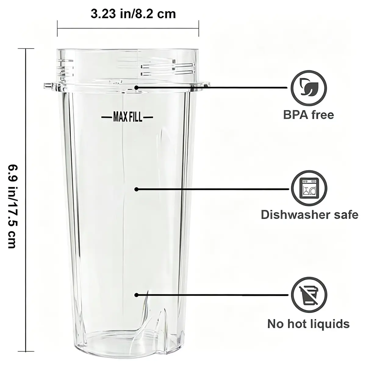 GahsElec Blender Cups Fit for Ninja, Replacement Parts 16oz | BPA Free & Dishwasher Safe - view 3