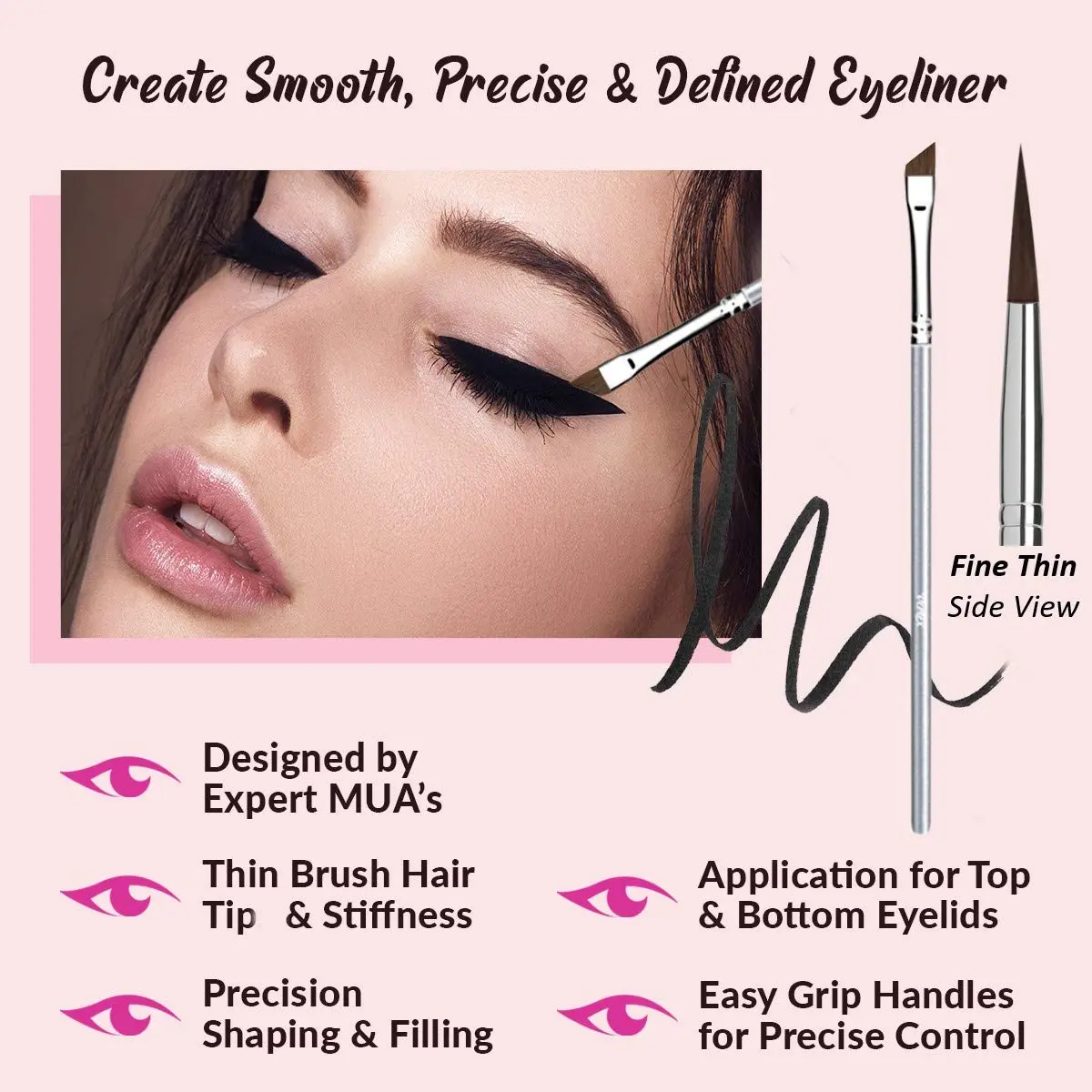 Vertex Angled Eyeliner Brush Slanted for Clean Lines | Precision Winged Liner for Gel & Liquid Liner - view 3