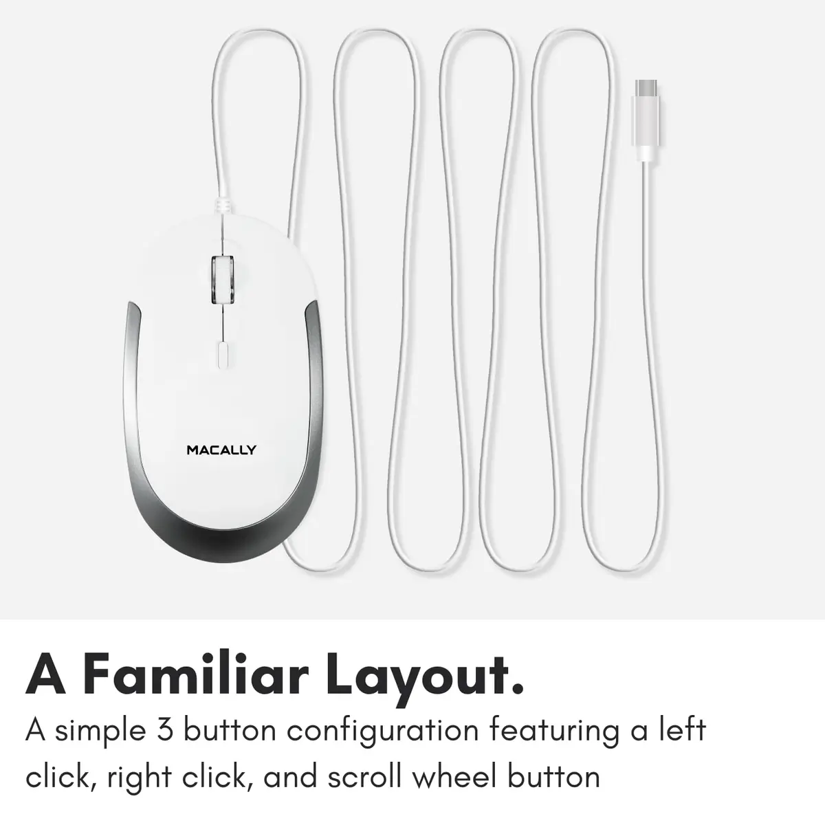Macally Wired USB C Mouse for Mac & Windows - 3 Button & Scroll Wheel | Ambidextrous Design, DPI Switch 800/1200/1600/2400 - view 6