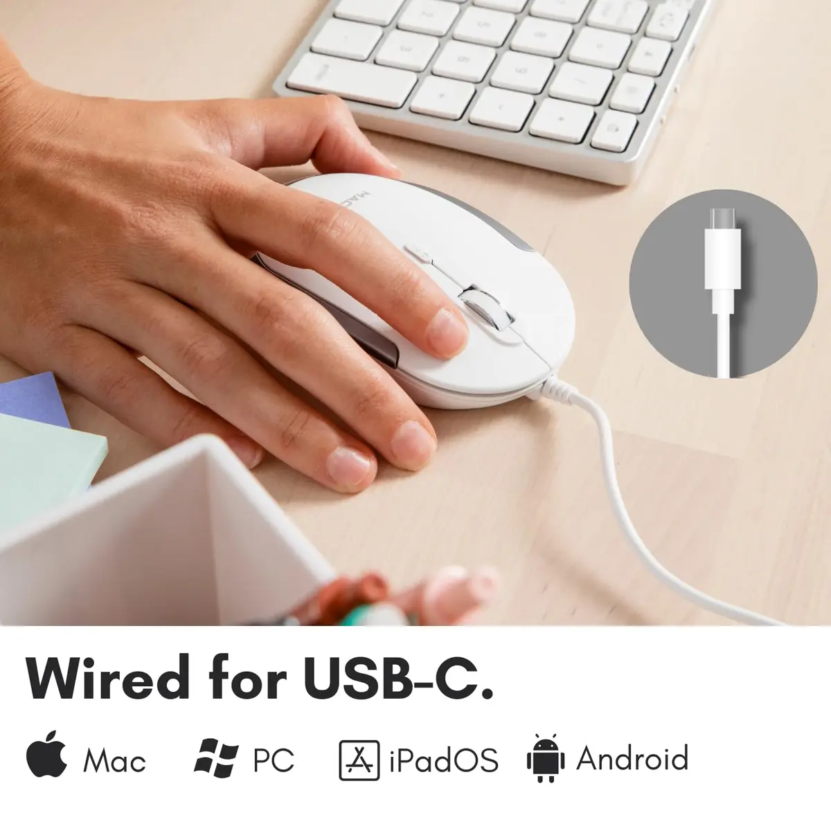 Macally Wired USB C Mouse for Mac & Windows - 3 Button & Scroll Wheel | Ambidextrous Design, DPI Switch 800/1200/1600/2400 - view 2