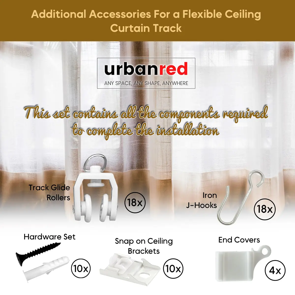 UrbanRed Flexible Ceiling Curtain Track Kit, Curved Room Divider Rail, 25 cm (10 inches) | Easy Install Room Divider - view 7