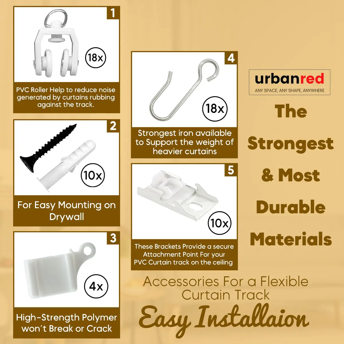 UrbanRed Flexible Ceiling Curtain Track Kit, Curved Room Divider Rail, 25 cm (10 inches) | Easy Install Room Divider - view 2