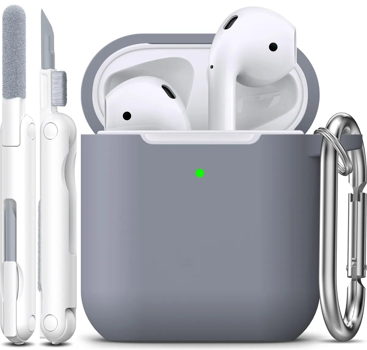 R-fun Dark Gray Silicone Case for AirPods 1st & 2nd Gen | Protective Cover with Carabiner & Cleaner Kit - main product image