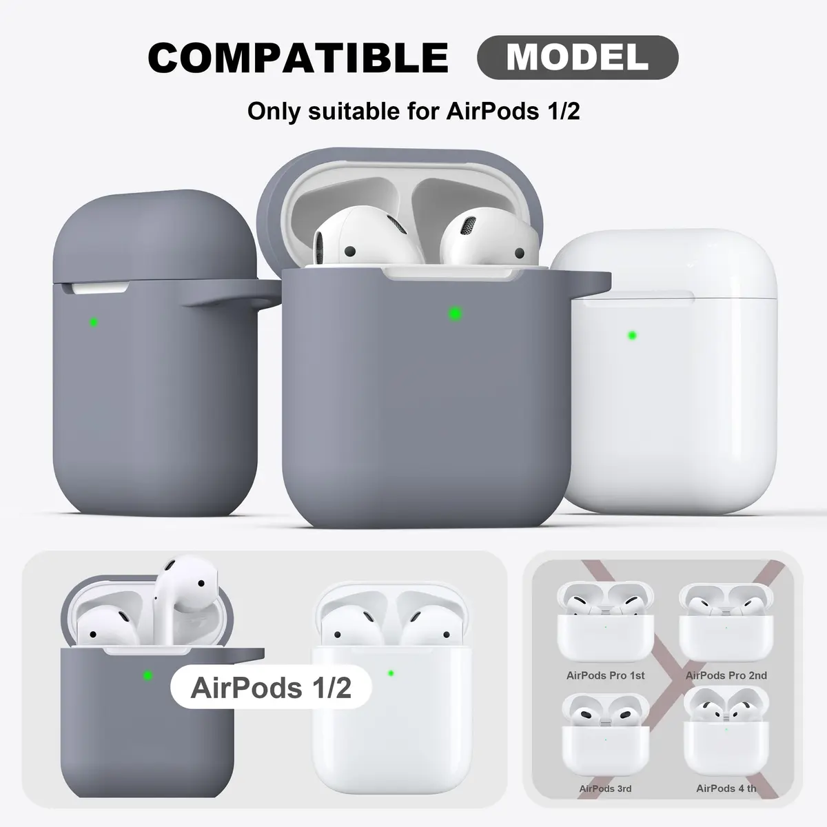 R-fun Dark Gray Silicone Case for AirPods 1st & 2nd Gen | Protective Cover with Carabiner & Cleaner Kit - view 3