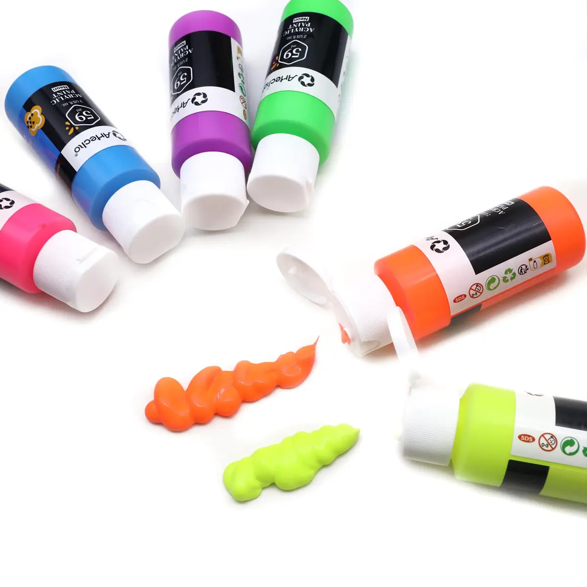Artecho Neon Acrylic Paint Set 6 x 59ml | Vibrant Fluorescent Colors for Art & Crafts - view 5
