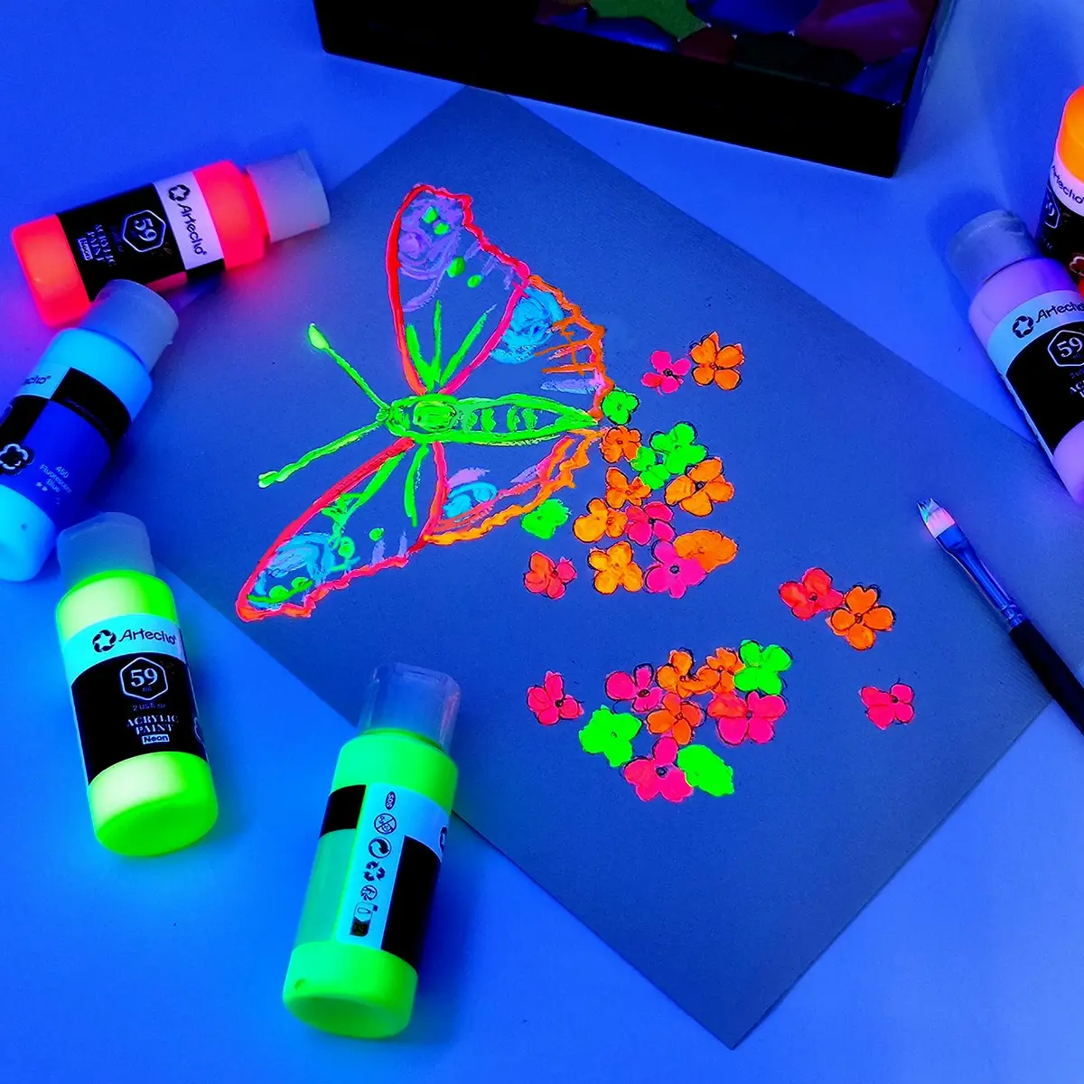 Artecho Neon Acrylic Paint Set 6 x 59ml | Vibrant Fluorescent Colors for Art & Crafts - view 7