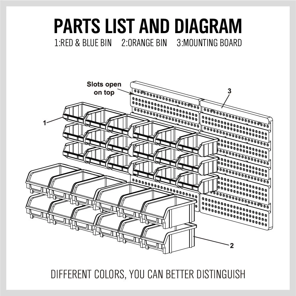 SEDY 30-Bin Wall-Mounted Storage Rack System with Peg Boards, 64cm x 38cm x 18.5cm | Organize Tools, Hardware, and Small Parts - view 8