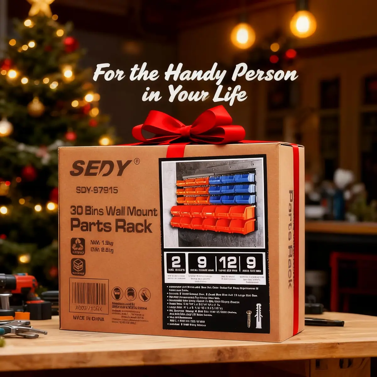 SEDY 30-Bin Wall-Mounted Storage Rack System with Peg Boards, 64cm x 38cm x 18.5cm | Organize Tools, Hardware, and Small Parts - view 9