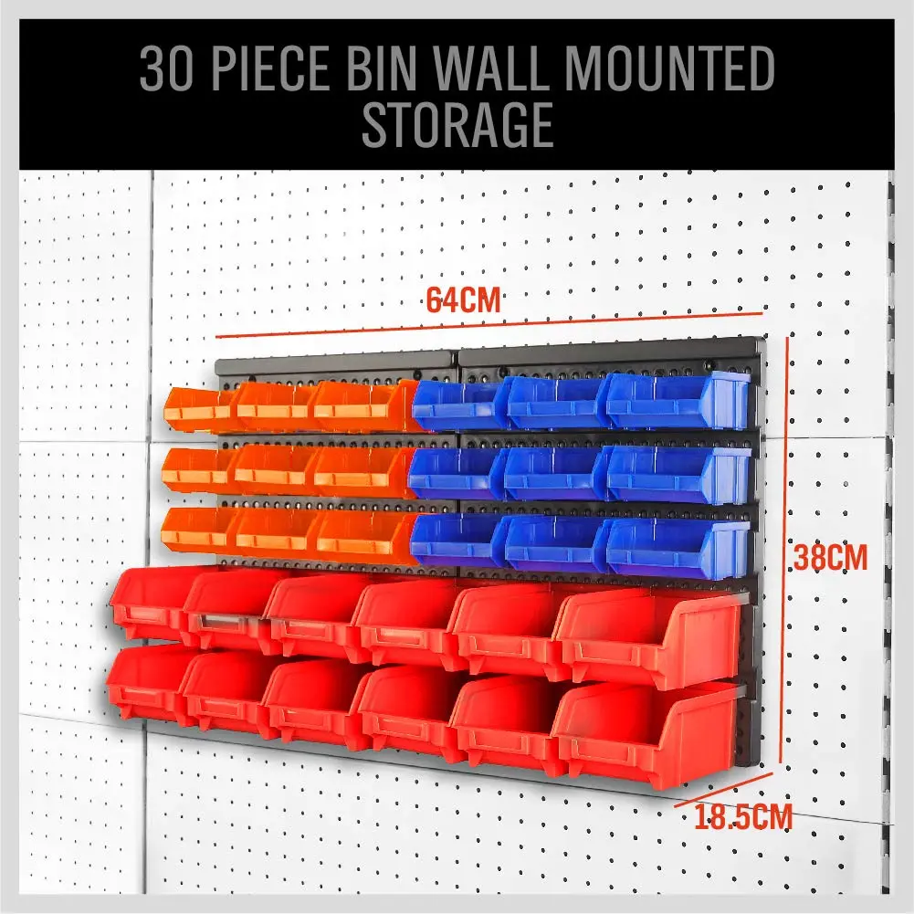 SEDY 30-Bin Wall-Mounted Storage Rack System with Peg Boards, 64cm x 38cm x 18.5cm | Organize Tools, Hardware, and Small Parts - view 2