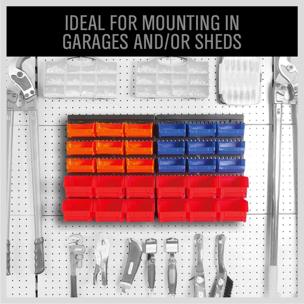 SEDY 30-Bin Wall-Mounted Storage Rack System with Peg Boards, 64cm x 38cm x 18.5cm | Organize Tools, Hardware, and Small Parts - view 4