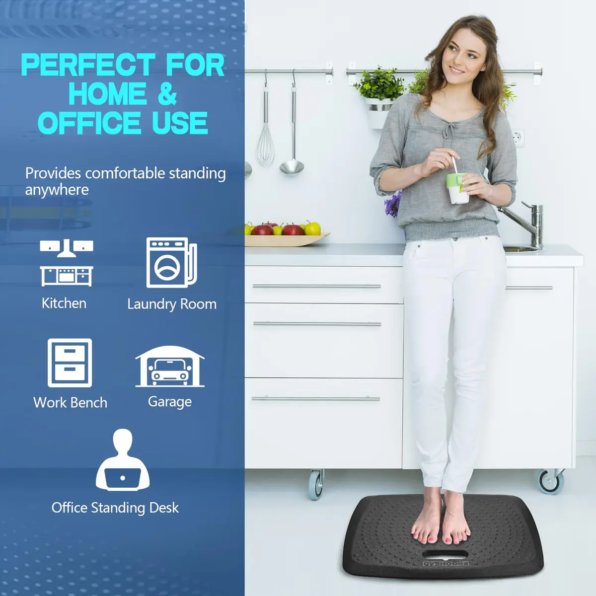 ergohead Anti Fatigue Kitchen Floor Mat Comfort Standing Mat, 17" x 22" | Relieves Fatigue & Supports Feet - view 5