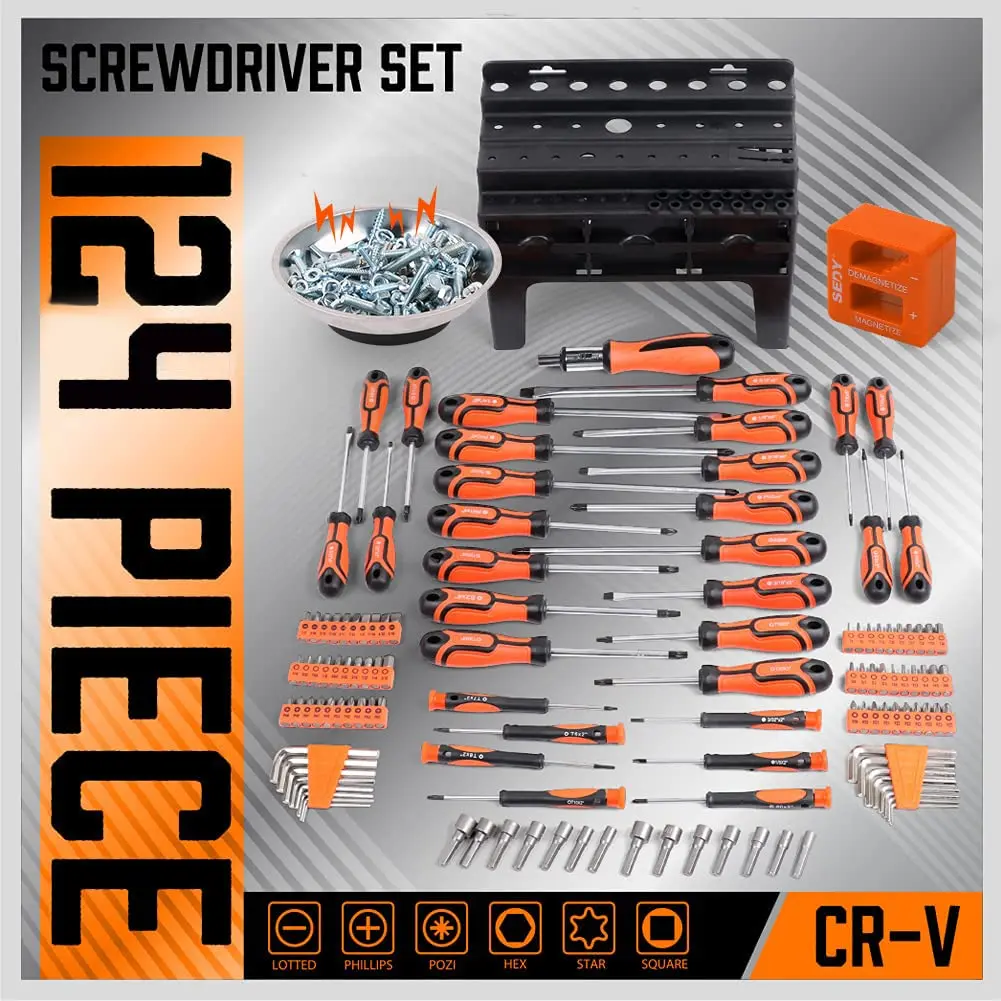 SEDY 124-Piece Magnetic Screwdriver Set with Plastic Racking | Versatile DIY Tools for Men - view 2