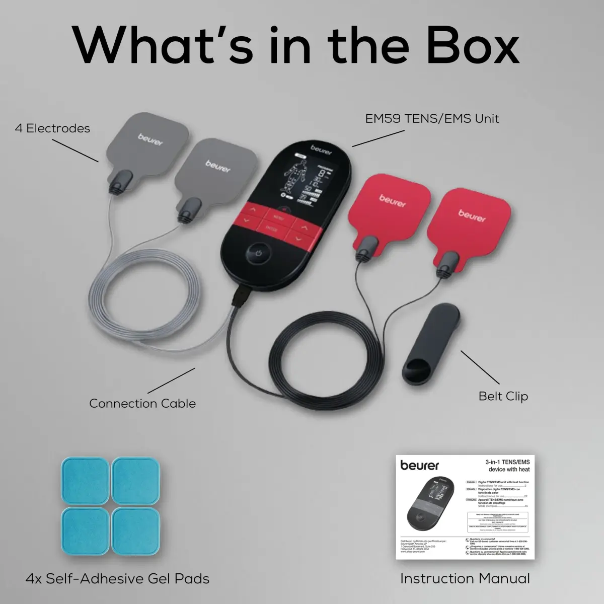Beurer EM59 Digital 3-in-1 TENS Unit, EMS & Heat Therapy with 64 Applications | 190g (6.7 oz) - view 9