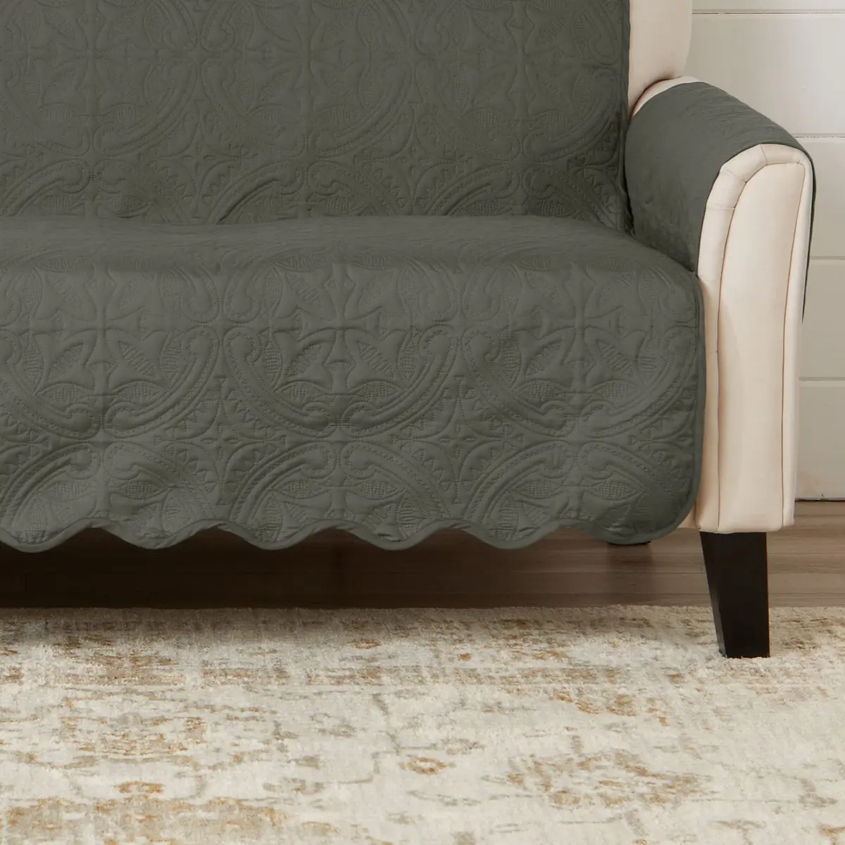 Great Bay Home Reversible Quilted Loveseat Cover, Sage Green/Light Gray | Elegant & Durable Microfiber - view 6