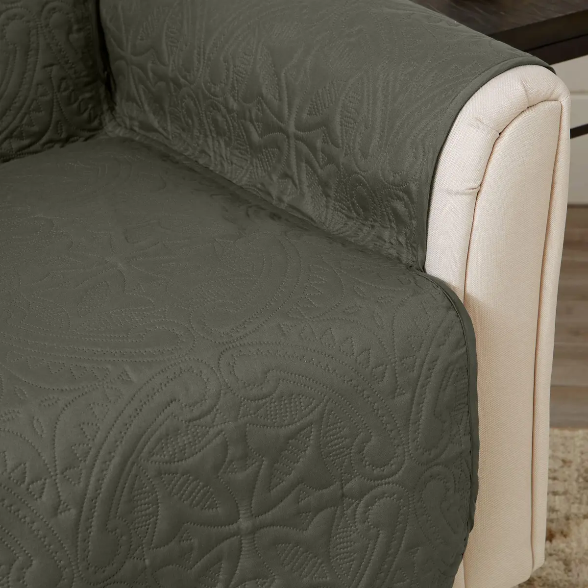 Great Bay Home Reversible Quilted Loveseat Cover, Sage Green/Light Gray | Elegant & Durable Microfiber - view 4
