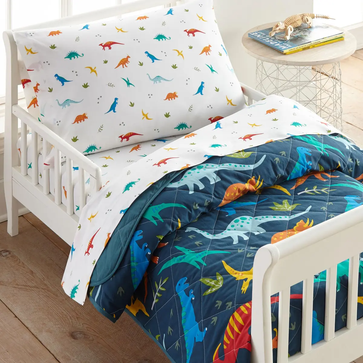 Wildkin Jurassic Dinosaurs 4-Piece Toddler Bed in a Bag Set - 132cm x 71cm (52" x 28") | OEKO-TEX Certified Cotton Comforter & Sheets - main product image