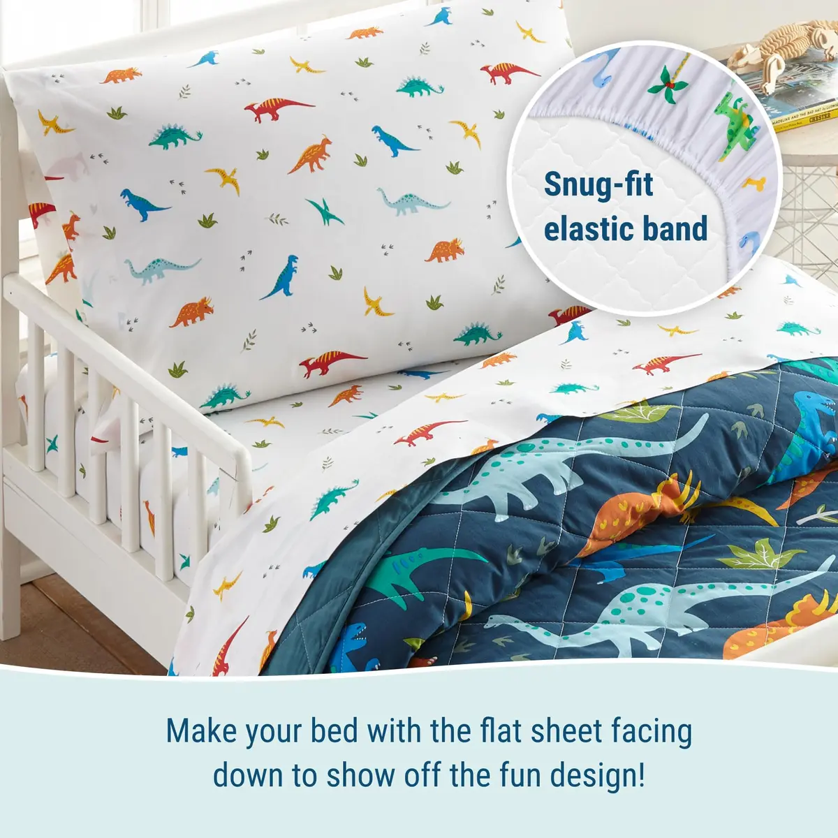 Wildkin Jurassic Dinosaurs 4-Piece Toddler Bed in a Bag Set - 132cm x 71cm (52" x 28") | OEKO-TEX Certified Cotton Comforter & Sheets - view 4
