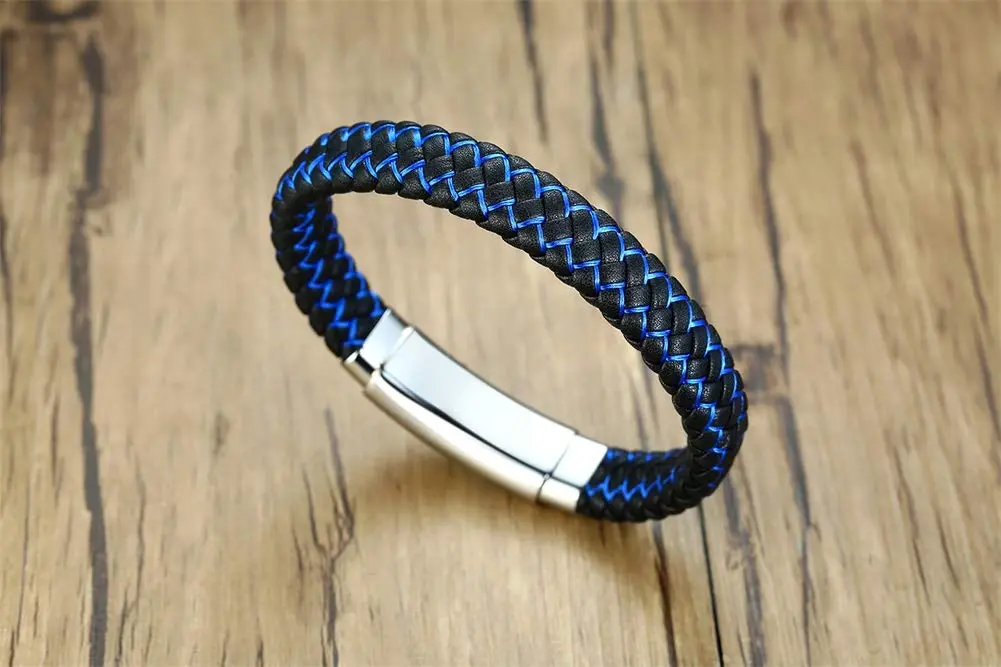 MEALGUET Bible Verse Braided Bracelet with Cross Scripture Engraved, Black Blue, 8.2-9 inches | Inspirational Christian Jewelry for Men - view 5
