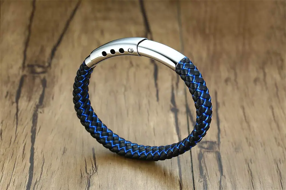 MEALGUET Bible Verse Braided Bracelet with Cross Scripture Engraved, Black Blue, 8.2-9 inches | Inspirational Christian Jewelry for Men - view 3