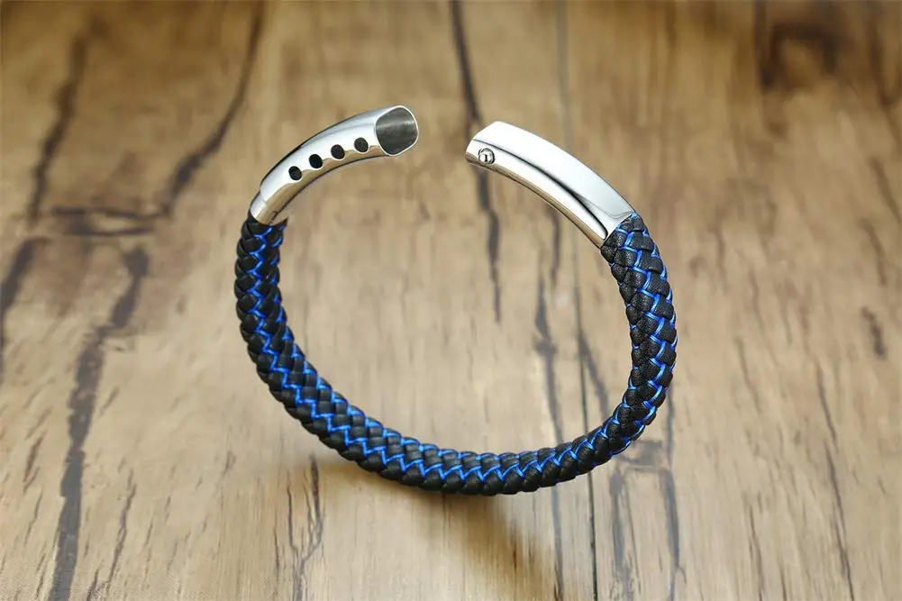 MEALGUET Bible Verse Braided Bracelet with Cross Scripture Engraved, Black Blue, 8.2-9 inches | Inspirational Christian Jewelry for Men - view 4