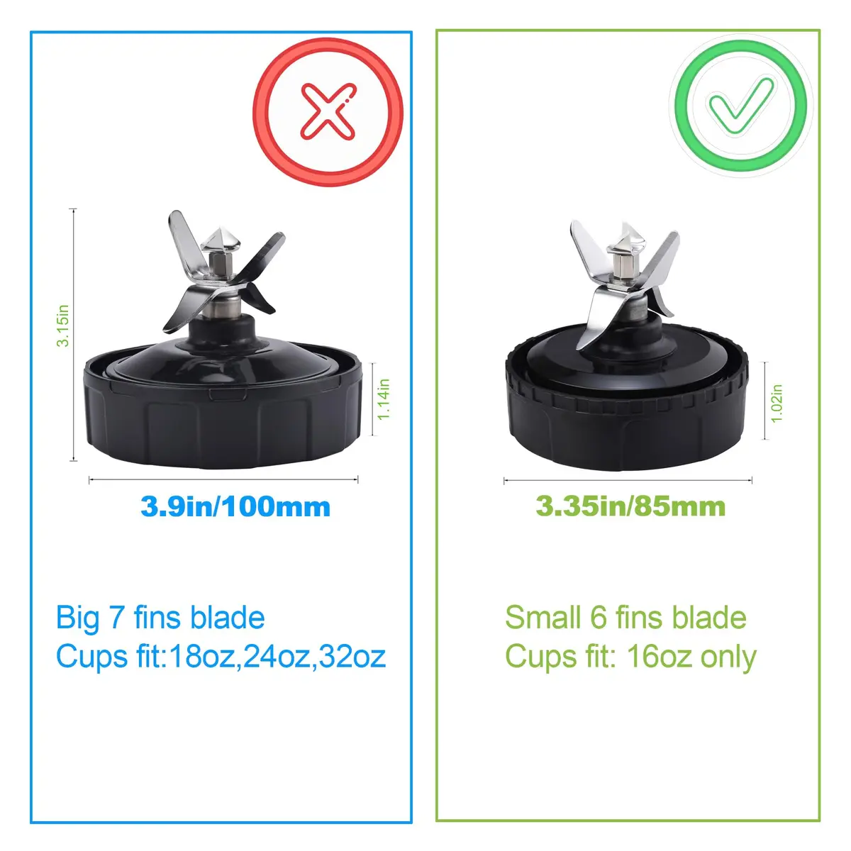 GahsElec 6-Fin Blender Blade Replacement for Ninja BL660 BL663 BL740, 8.5cm (3.35in) Diameter, 7.6cm (3in) Height | Compatible with 16oz Cups - view 6