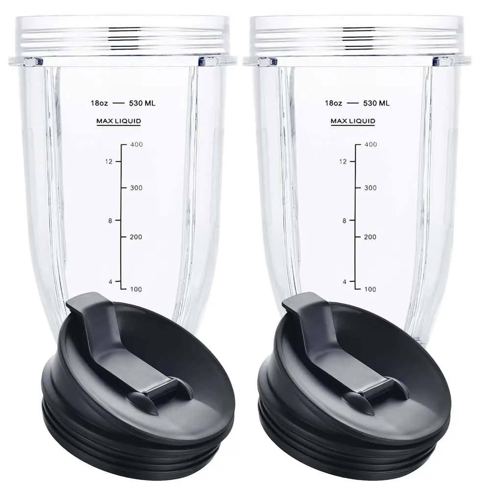 GahsElec 18oz Blender Cups with Sip & Seal Lids (2 Pack, 532ml) | Replacement Parts for Ninja Auto IQ Blenders - main product image