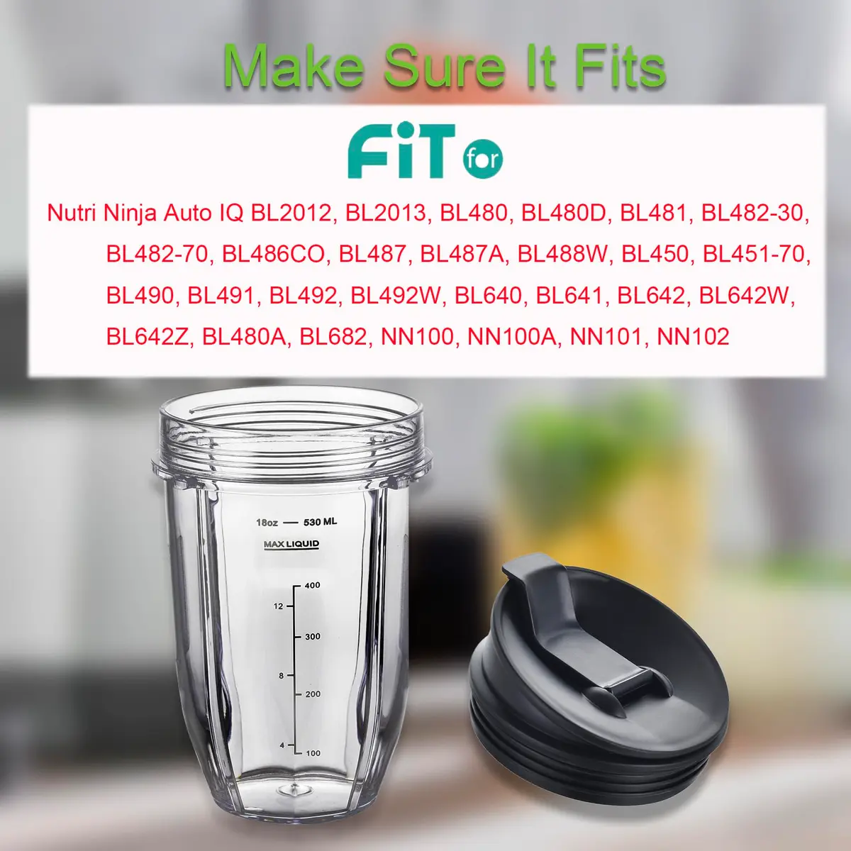 GahsElec 18oz Blender Cups with Sip & Seal Lids (2 Pack, 532ml) | Replacement Parts for Ninja Auto IQ Blenders - view 5