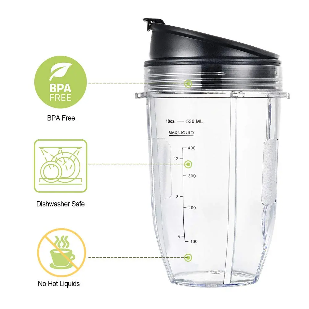 GahsElec 18oz Blender Cups with Sip & Seal Lids (2 Pack, 532ml) | Replacement Parts for Ninja Auto IQ Blenders - view 3