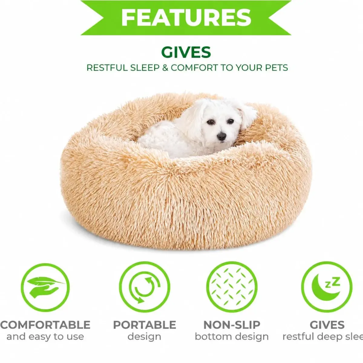 Whiskers & Friends Calming Donut Cat Bed 58cm (23") | Orthopedic Plush Pet Bed for Cats & Small Dogs - view 3