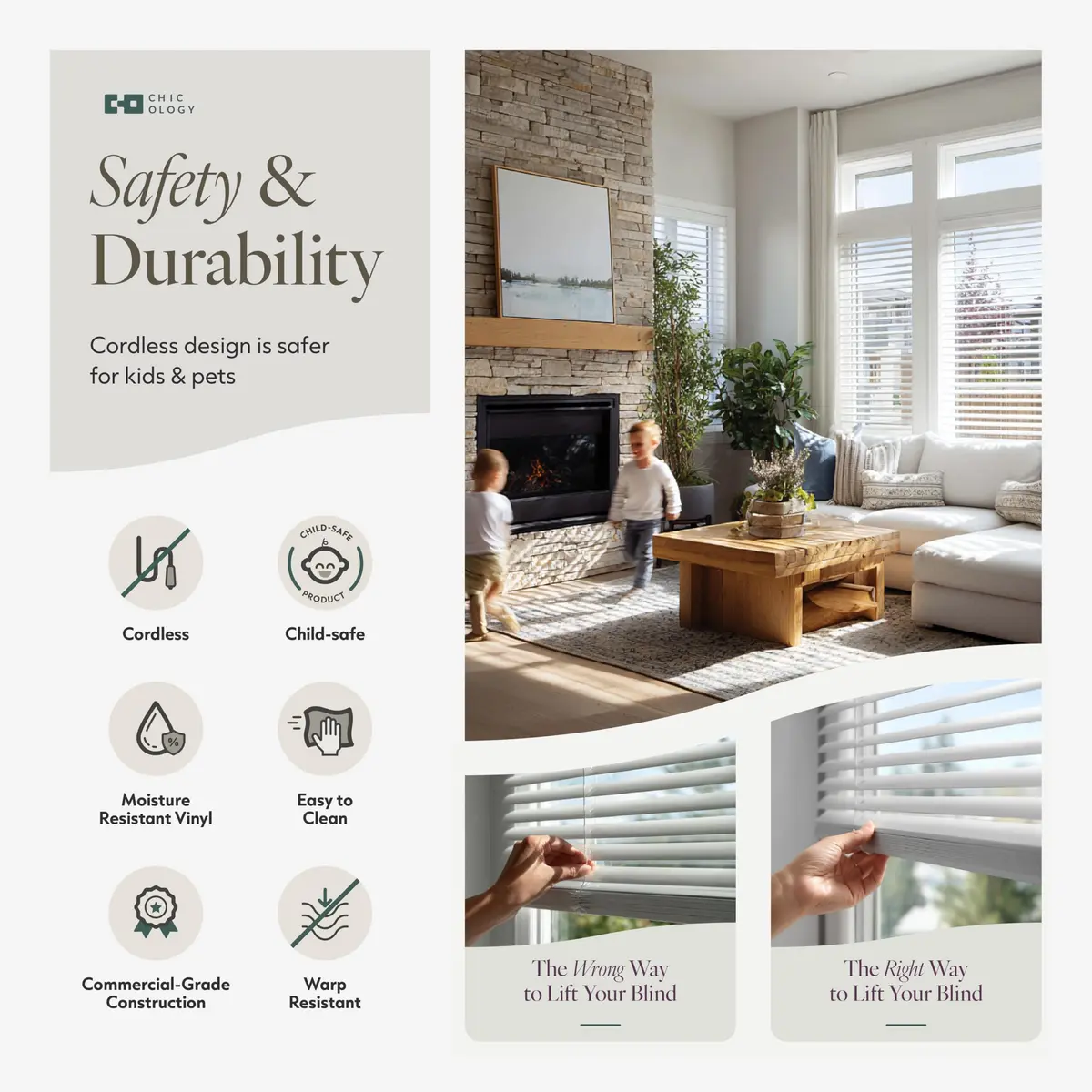CHICOLOGY Cordless Mini Blinds 106cm x 152cm (42"W x 60"H) | White Vinyl Light Filtering to Room Darkening - view 7