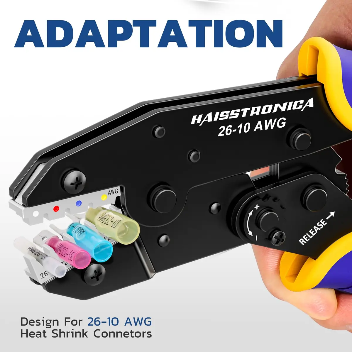 haisstronica Crimping Tool for Heat Shrink Connectors, AWG 26-10 | Precise Ratchet, Ergonomic Handle, 12-Month Warranty - view 3